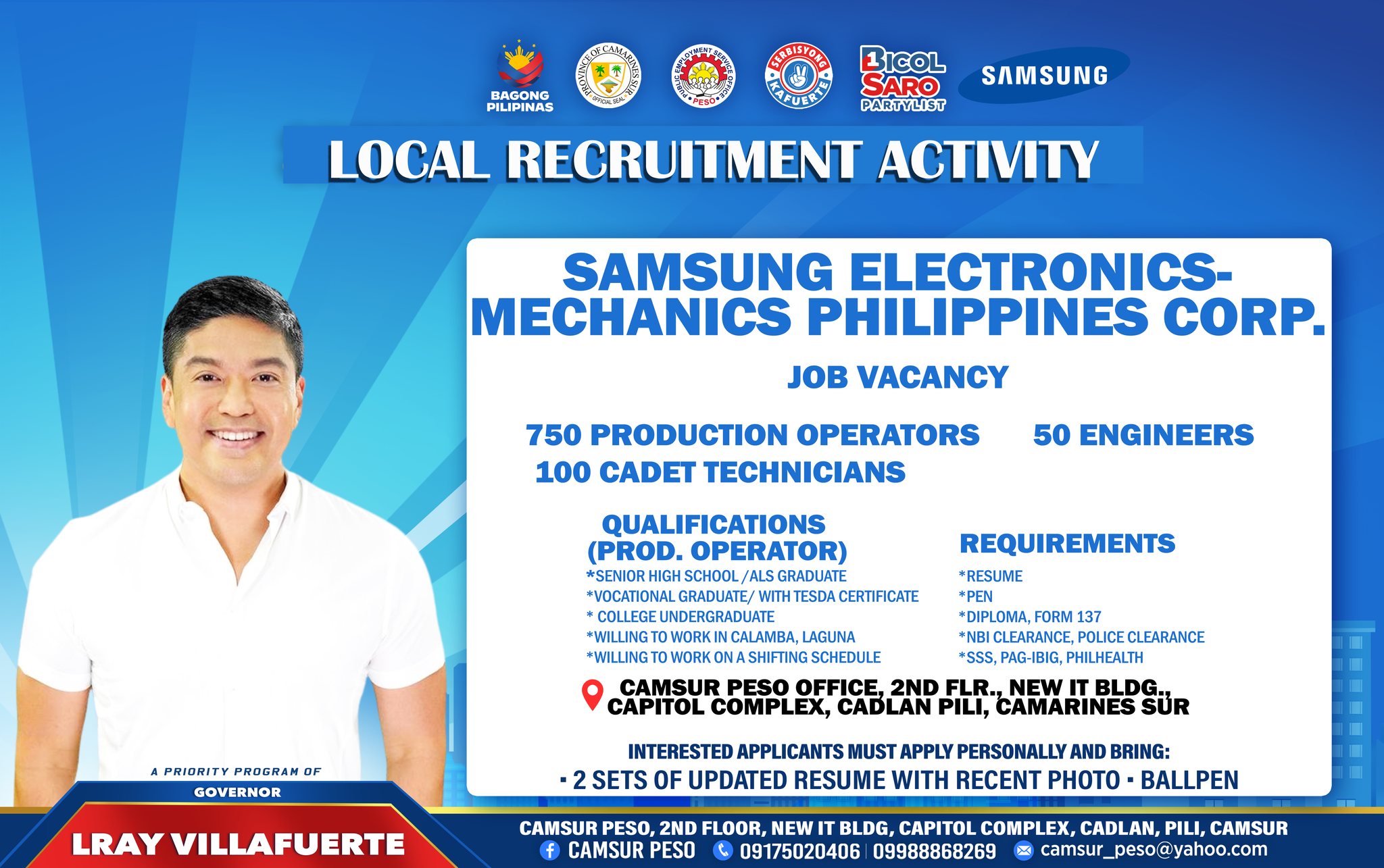 Local Recruitment Activity Schedule with Samsung Electronics-Mechanics Philippines Corporation