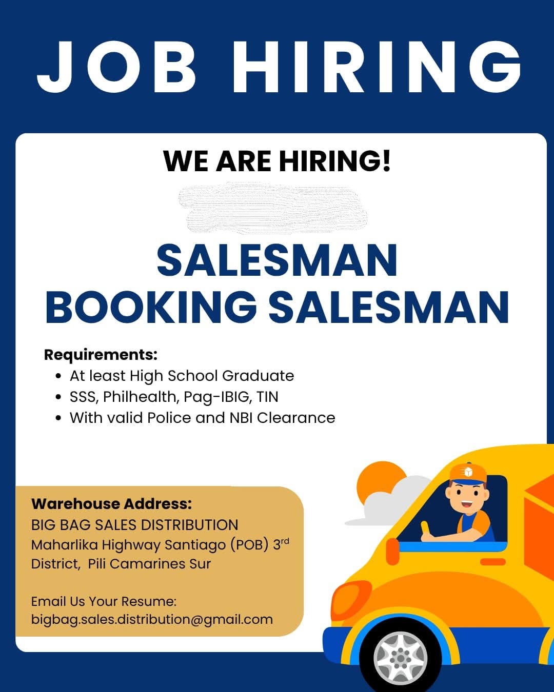 BIGBAG SALES DISTRIBUTION HIRING!!!