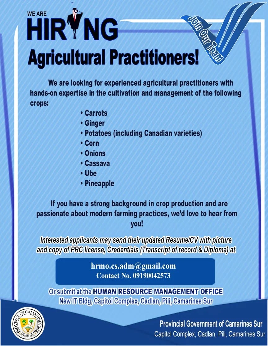 Now Hiring - Agricultural Practitioners