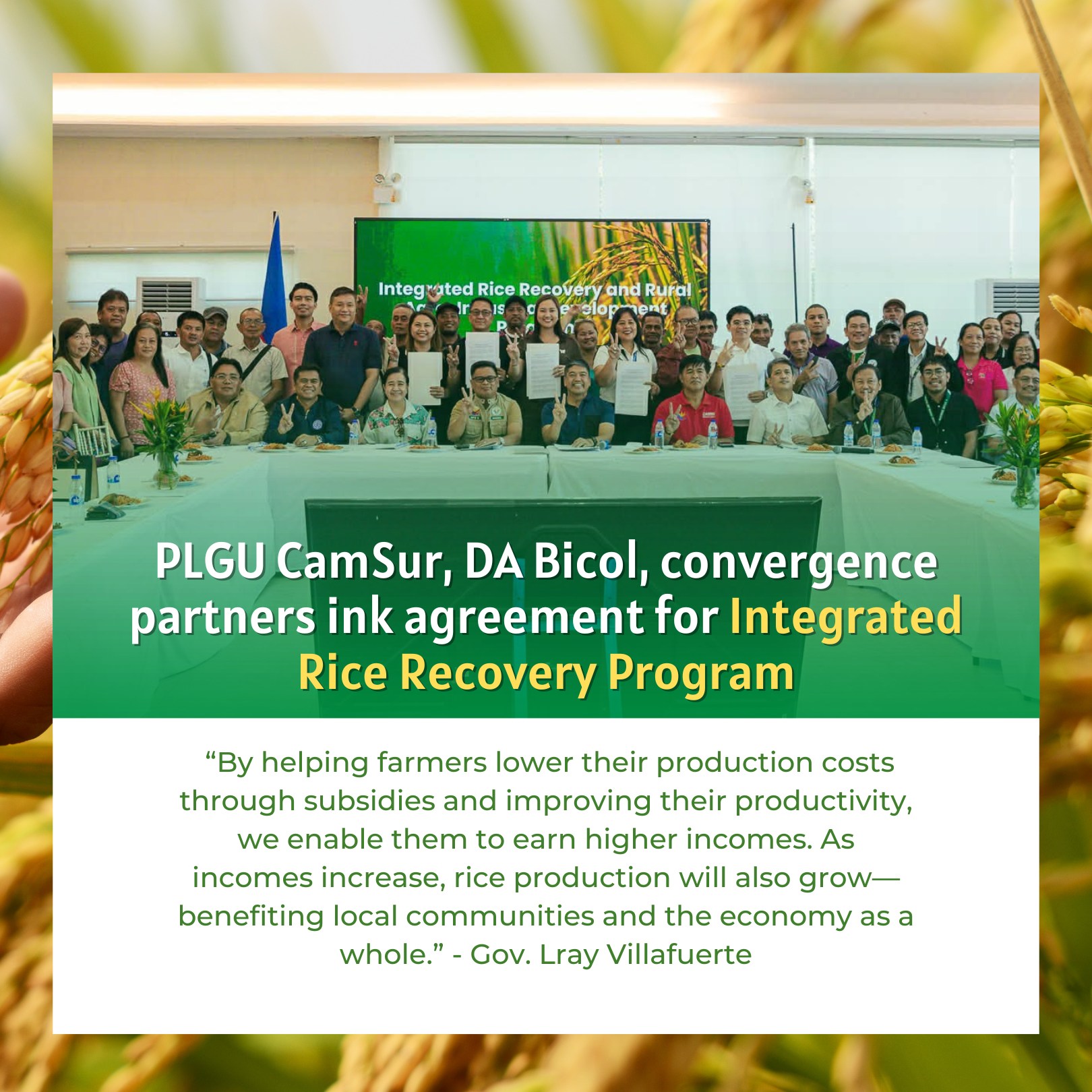 PLGU CamSur, DA Bicol, convergence partners ink agreement for Integrated Rice Recovery Program